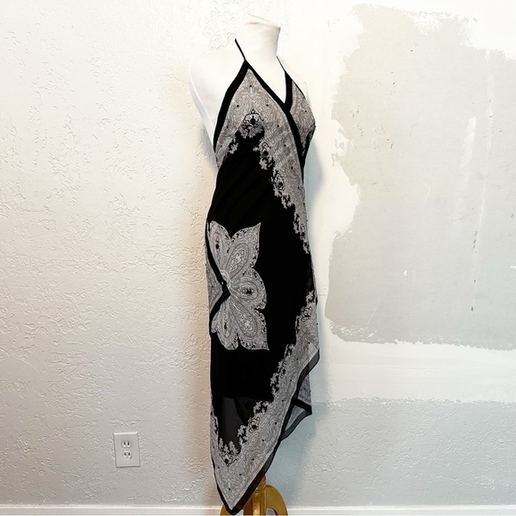 Y2K black and white asymmetrical halter scarf dress size 2. - Picture 8 of 13